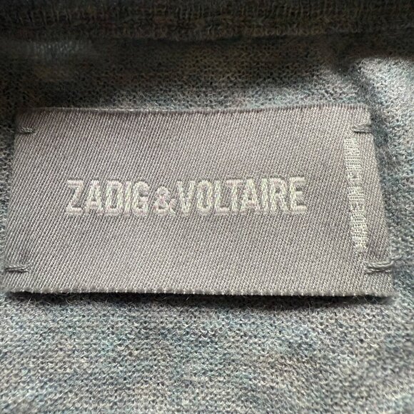 Zadig & Voltaire Size L Gray Liruius Peace Sign Rainbow Graphic Cashmere Sweater - Picture 7 of 14